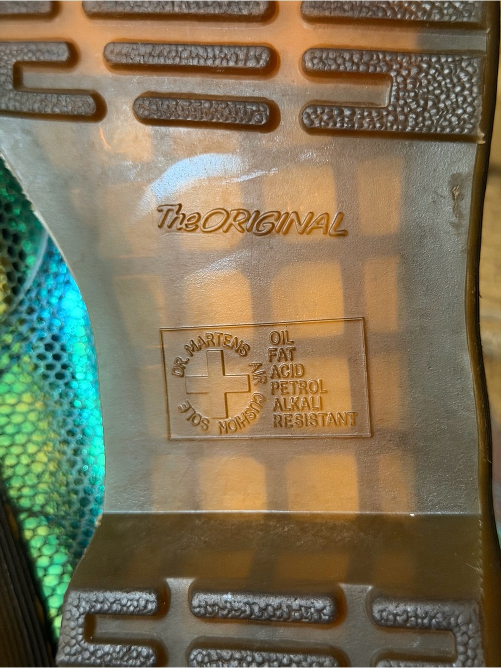Dr. Martens Iridescent Teal Mermaid Scale Combat Boots w/iridescent laces Sz 10 - Picture 3 of 8
